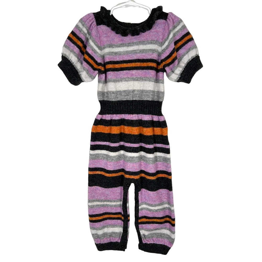 HABITUAL Kid Baby Striped Sweater Coverall Size 24M Purple Black Jumpsuit